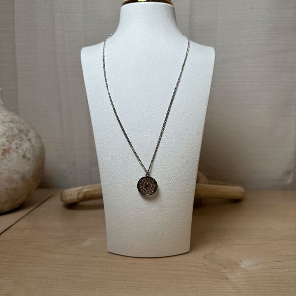 PREMIER DESIGNS Rose Gold Copper and Silver Rhinestone Disk Pendant with Necklac - Picture 2 of 5